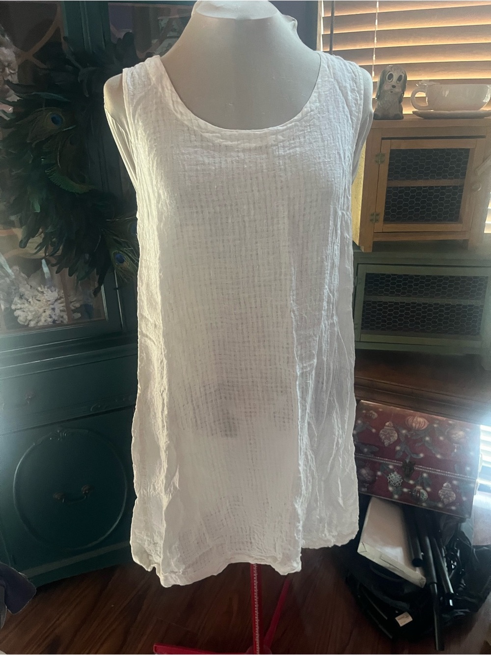 Flax Designs Lightweight off white cream Gauze Sleeveless Tunic dress medium